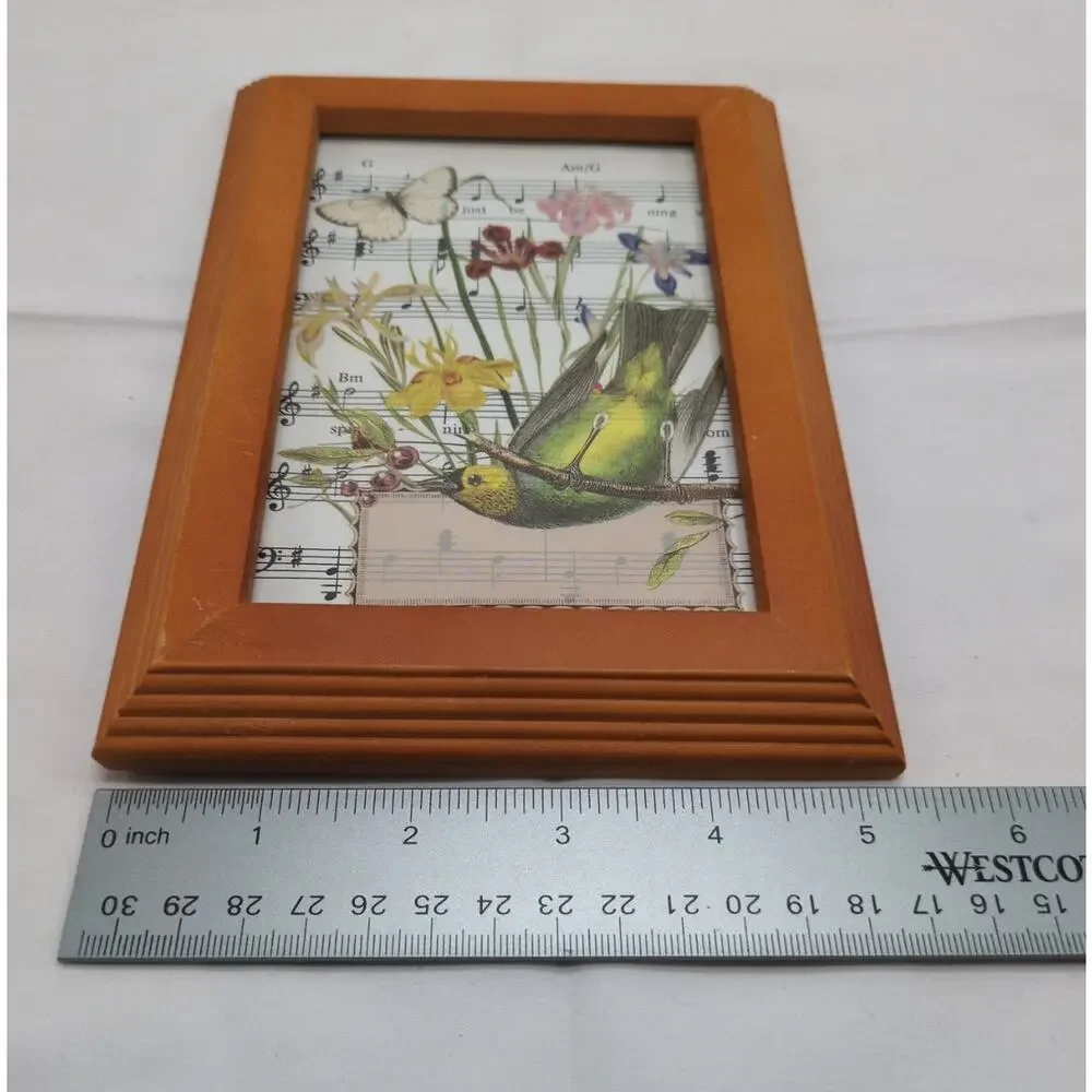 Burnes Wood Frame 4x6 Cottagecore Botanical Bird Butterfly Upcycled Art Decor